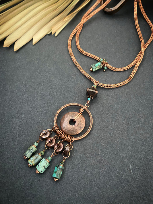 Green African turquoise, necklace, KIT