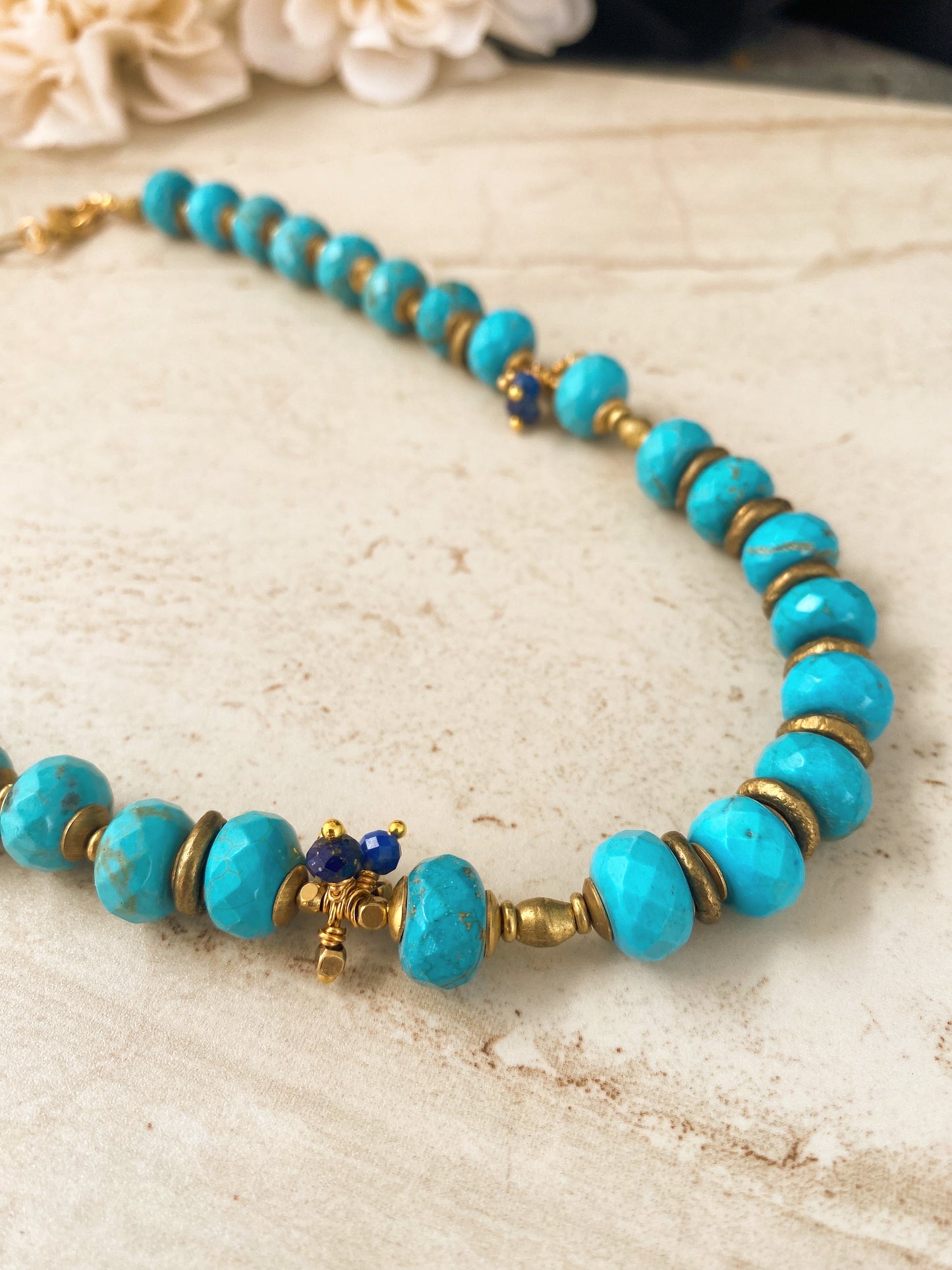 Blue howlite turquoise stone, African Brass, necklace, jewelry