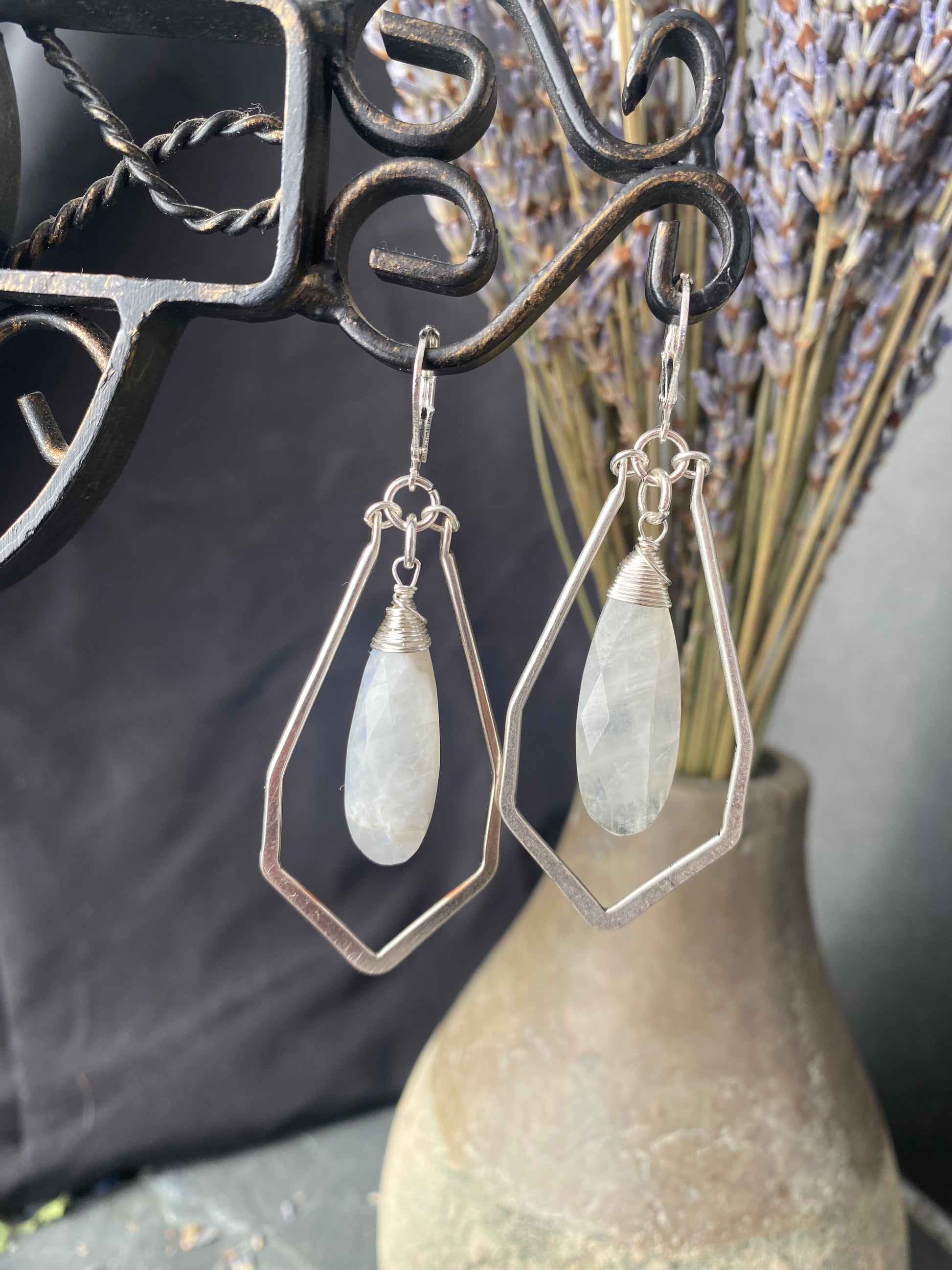 Moonstone drops, silver frame, silver earrings. - Andria Bieber Designs 