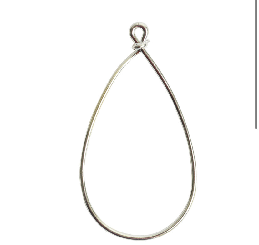 Antique silver, teardrop, pear, metal frame, hoops