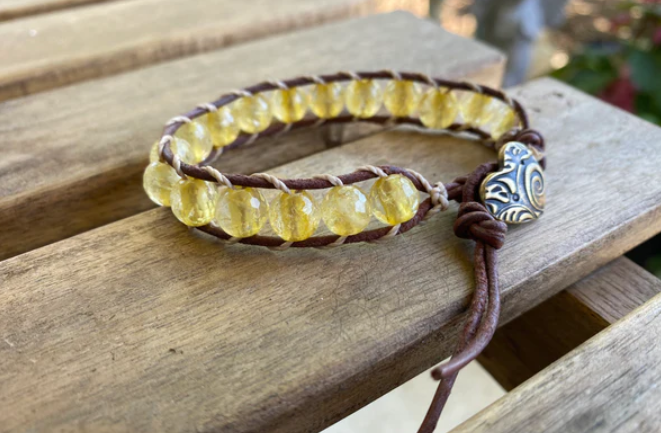 African Turquoise, large hole stone beads, leather cording, silk cording, SHORT style ladder bracelet, KIT.