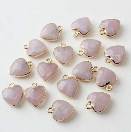 Rose Quartz Gemstone. Heart Charm Pendant- 15mm