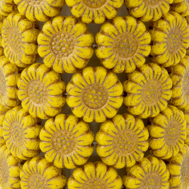 Sunflower (13mm) Yellow Opaque with Dark Bronze Wash