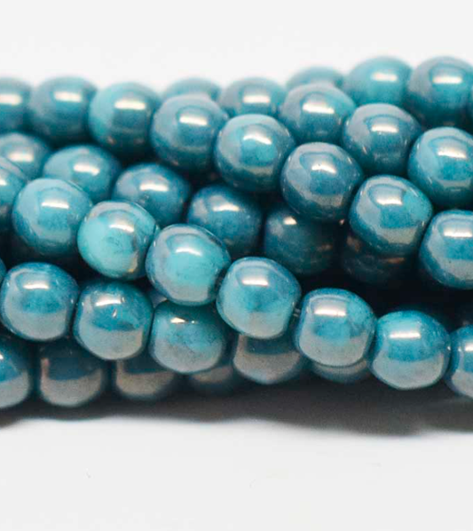 4mm, Turquoise Moon Dust Smooth Round Druk, blue czech glass