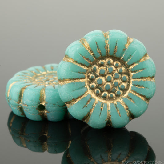 Sunflower (13mm) Turquoise Opaque with Gold Wash