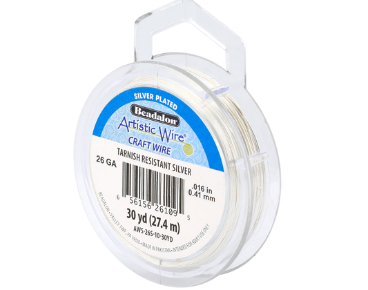 Artistic Wire, 26 Gauge / .41 mm Silver Plated Tarnish Resistant Colored Copper Craft Wire, Tarnish Resistant Silver, 30 yd / 27.4