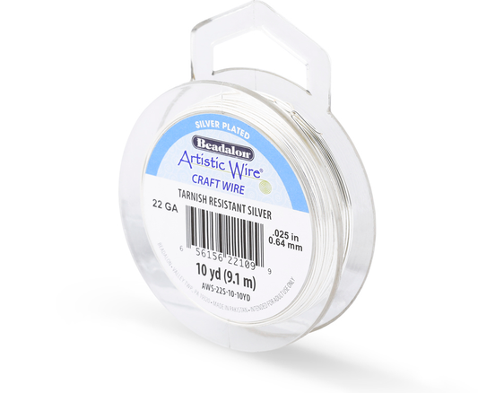 Artistic Wire, 22 Gauge / .64 mm Silver Plated Tarnish Resistant Colored Copper Craft Wire, Tarnish Resistant Silver, 10 yd / 9.1 m