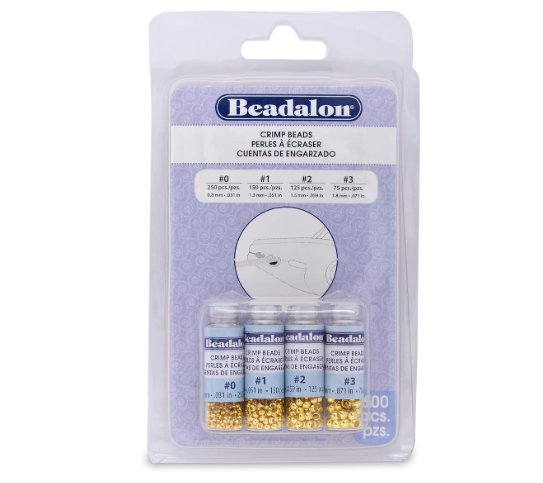 Beadalon, Crimp Bead Variety Pack, Gold, 600 pcs, Sizes 0, 1, 2, 3,