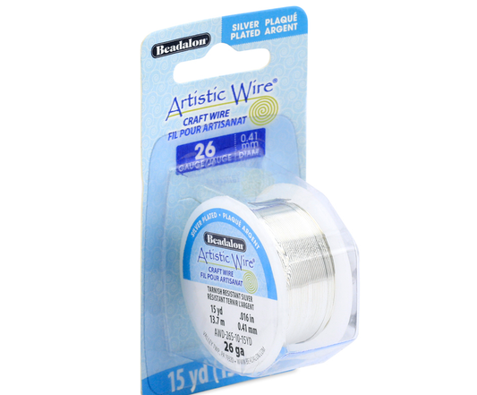 Artistic Wire, 26 Gauge / .41 mm Silver Plated Tarnish Resistant Colored Copper Craft Wire, Tarnish Resistant Silver, 15 yd / 13.7 m
