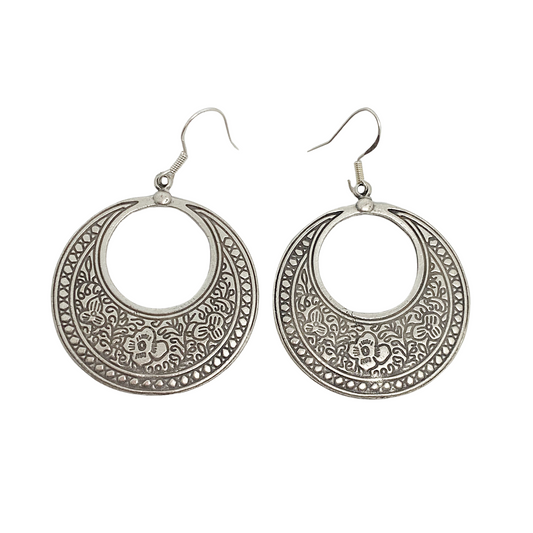 Flower detailed, silver metal hoop style earrings, jewelry - Andria Bieber Designs 