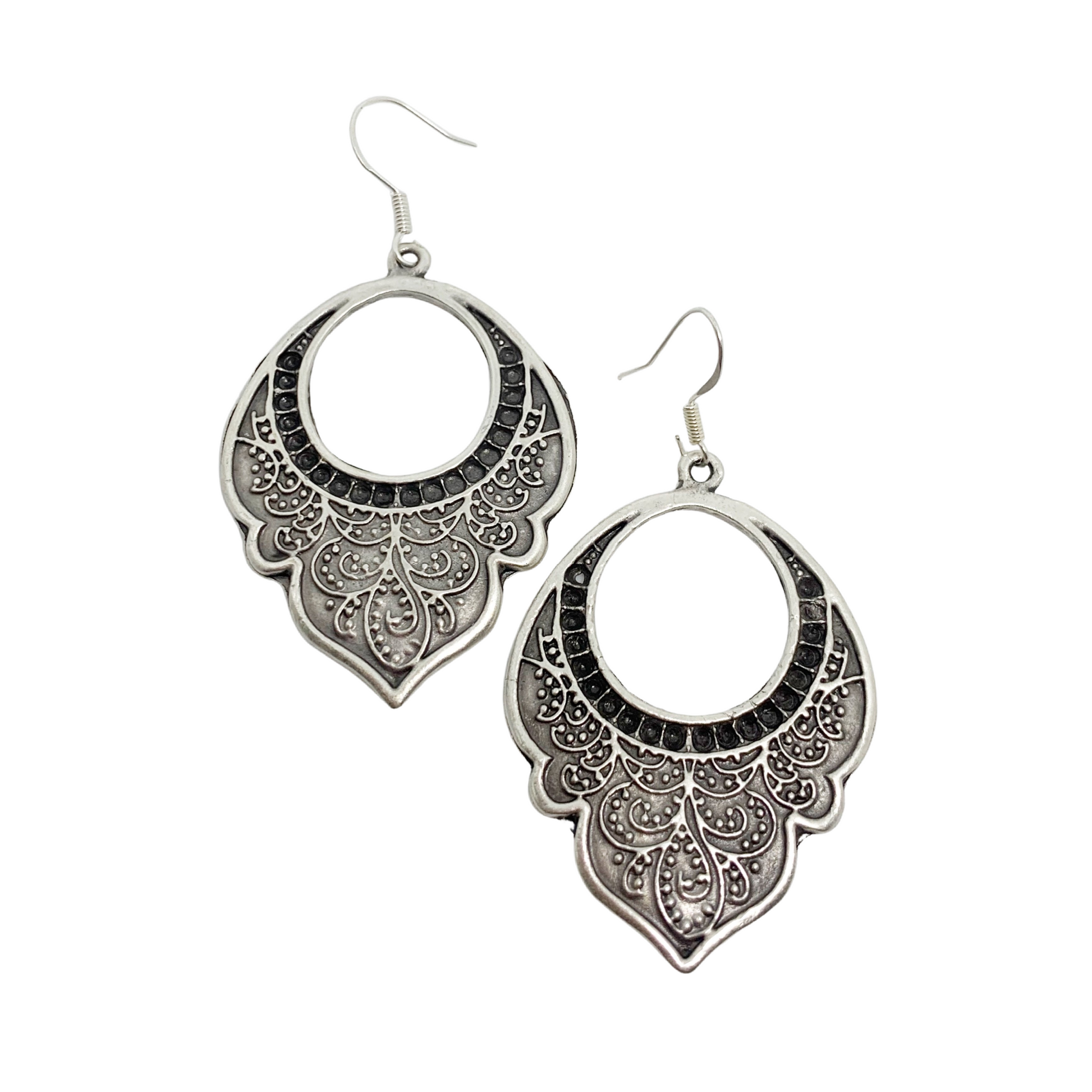Paisley drops. Filigree, floral, Sterling silver hoop earrings, jewelry. - Andria Bieber Designs 