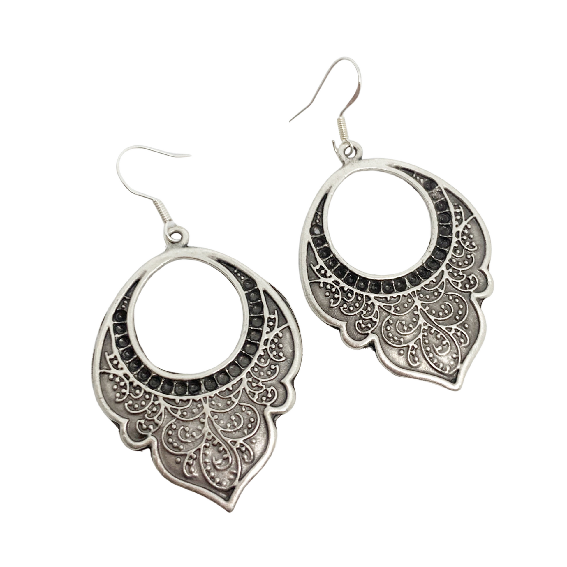 Paisley drops. Filigree, floral, Sterling silver hoop earrings, jewelry. - Andria Bieber Designs 