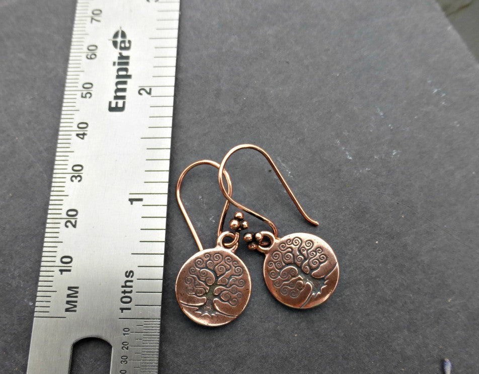 Copper tree of life earrings. Small lightweight earrings.  Yoga, bohemian. Handmade jewelry. - Andria Bieber Designs 