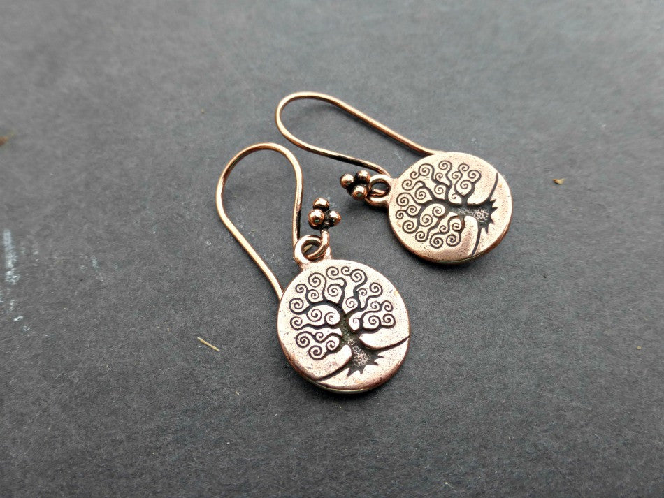 Copper tree of life earrings. Small lightweight earrings.  Yoga, bohemian. Handmade jewelry. - Andria Bieber Designs 
