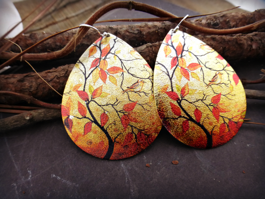 Fall scene earrings, sterling silver, orange, jewelry, Tree, nature, outdoor art scene. - Andria Bieber Designs 