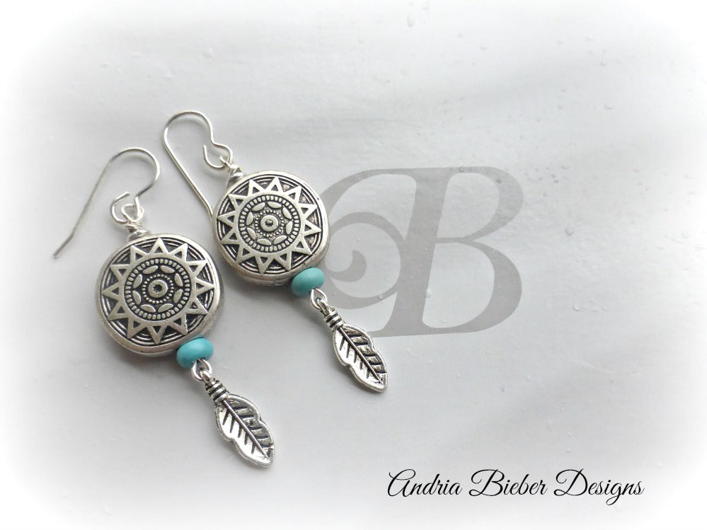 Star basket charms. Stone, feather charms and sterling silver earrings. - Andria Bieber Designs 
