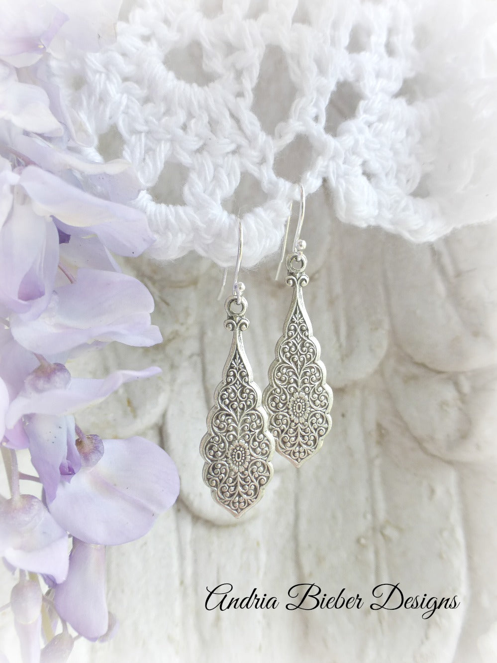 Silver Filigree Earrings. Sterling Silver jewelry. Victorian, bohemian, earrings. - Andria Bieber Designs 