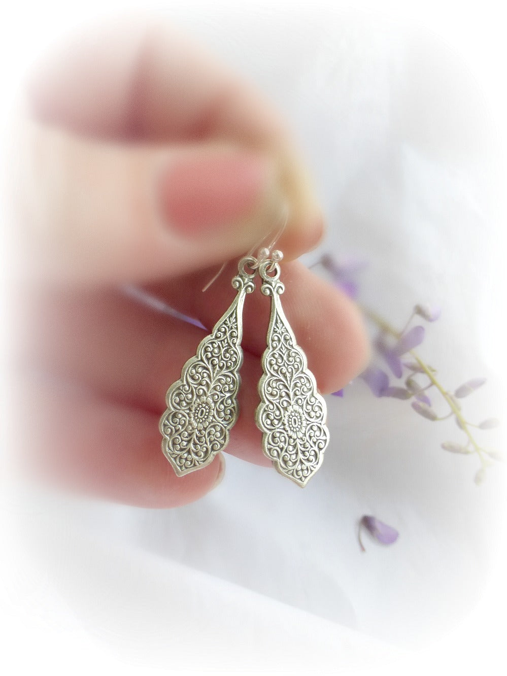 Silver Filigree Earrings. Sterling Silver jewelry. Victorian, bohemian, earrings. - Andria Bieber Designs 
