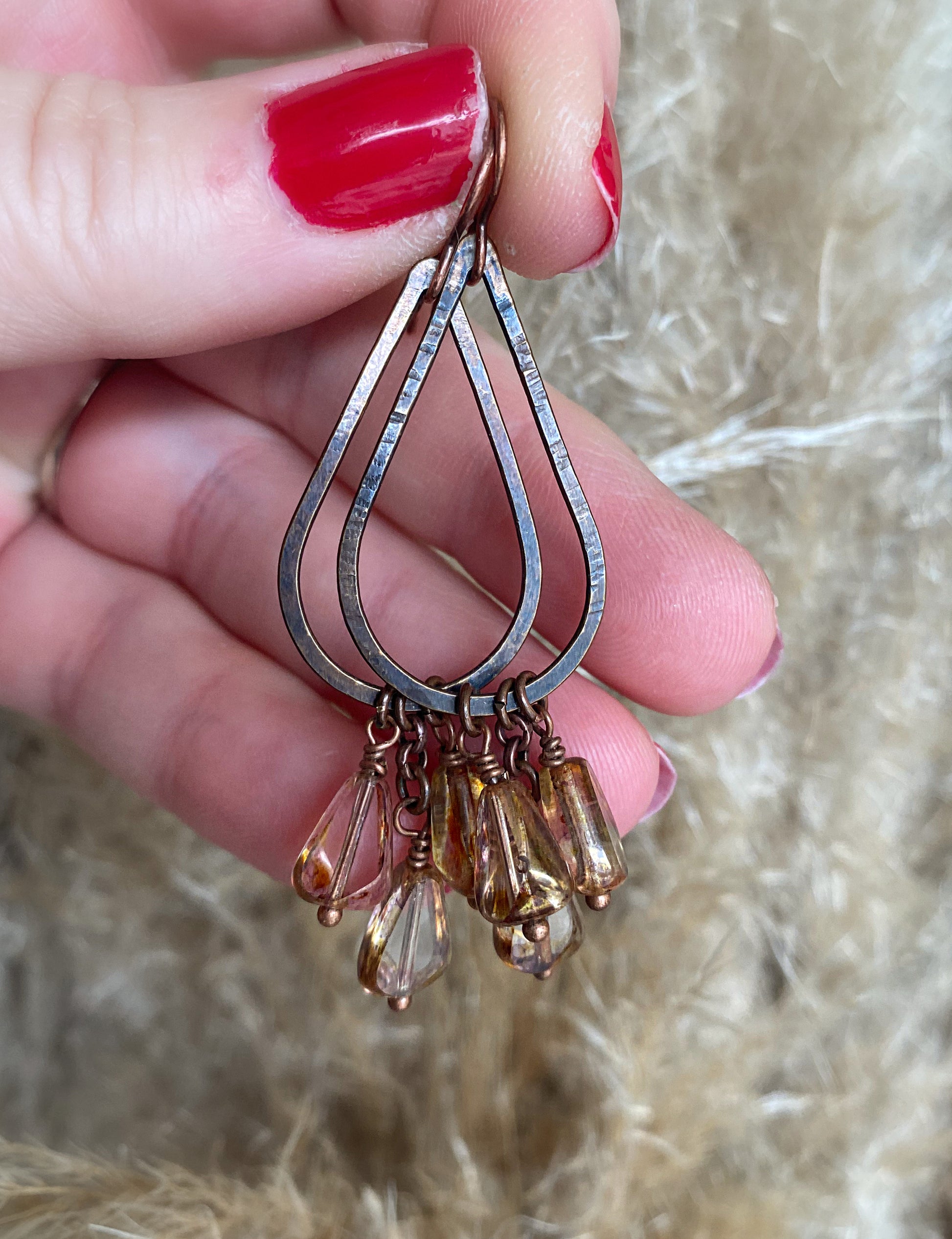 teardrop hoops with Czech glass. Copper Earrings. - Andria Bieber Designs 