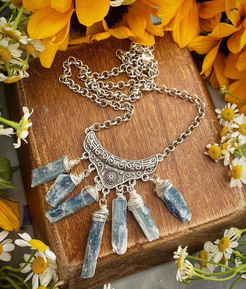 Kyanite gemstone necklace, silver metal, necklace, jewelry - Andria Bieber Designs 