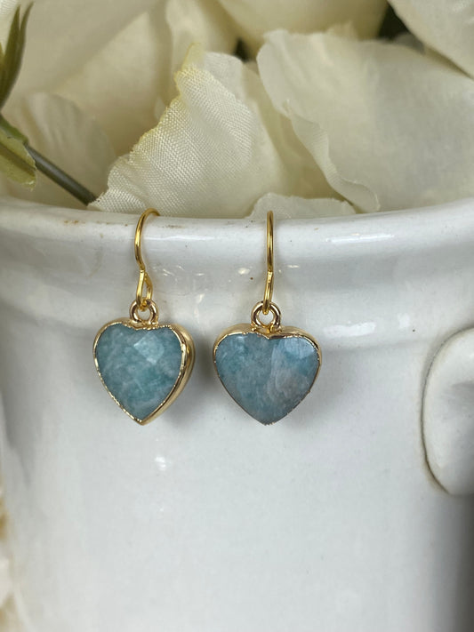 Amazonite heart stone gold electroplated, earrings, jewelry