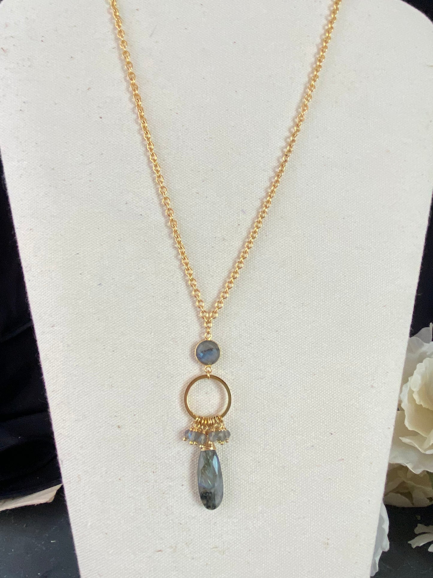 Labradorite stone, 18k filled gold metal, necklace, jewelry