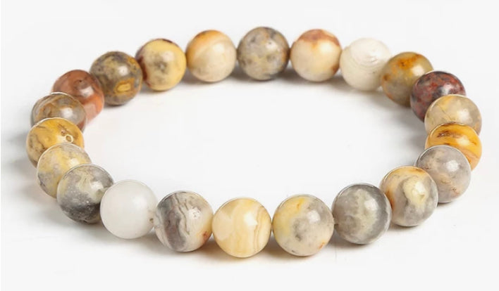 Crazy lace agate stone, stretch cording, yoga, bracelet, jewelry. - Andria Bieber Designs 