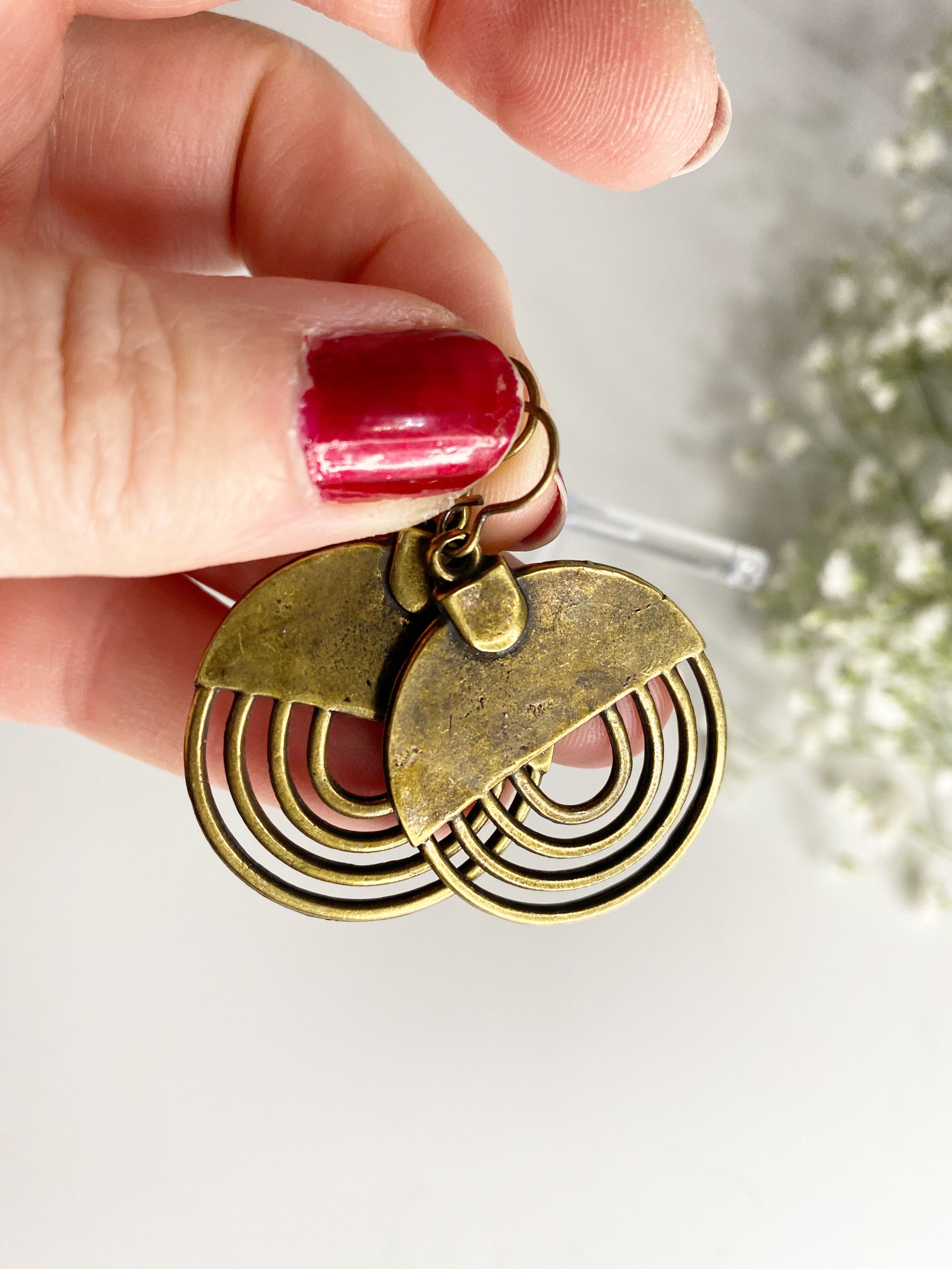 Bronze modern charm earrings, Bronze metal, jewelry - Andria Bieber Designs 