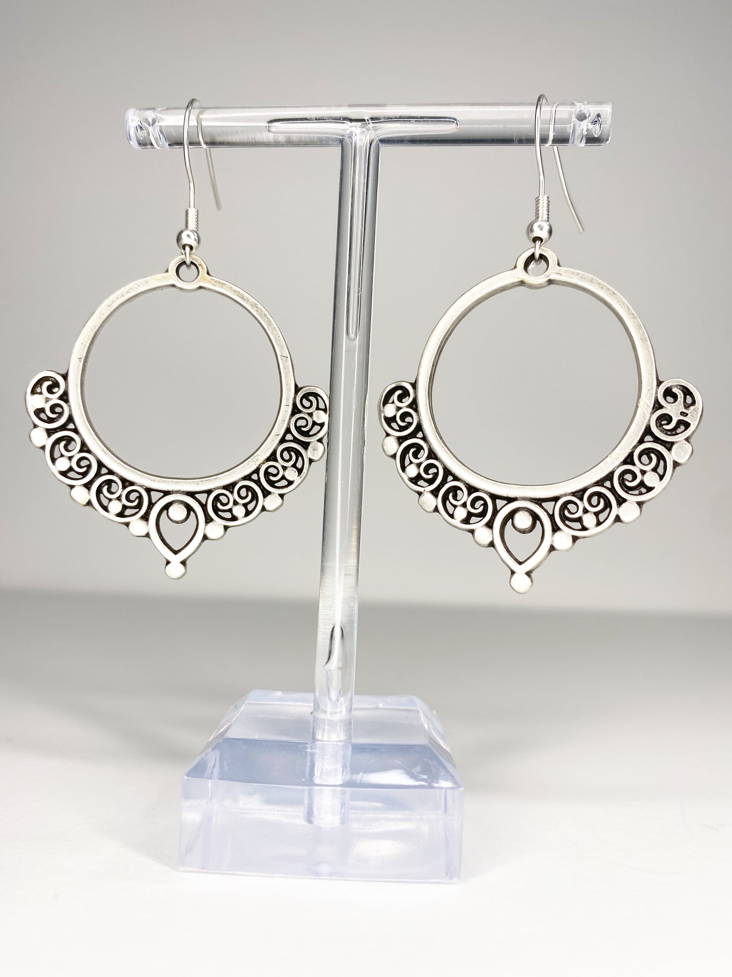 Hoop heart charm silver earrings, Sterling silver jewelry - Andria Bieber Designs 