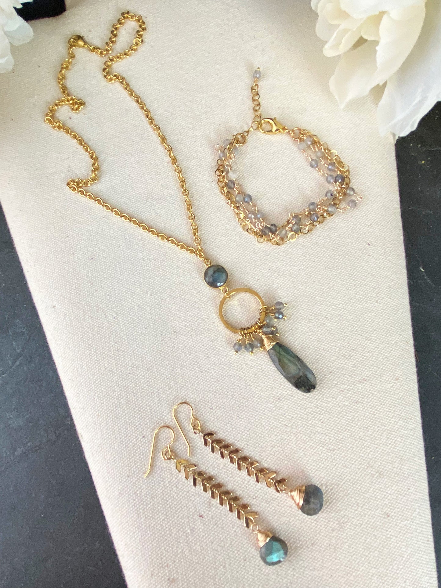 Labradorite stone, 18k filled gold metal, necklace, jewelry