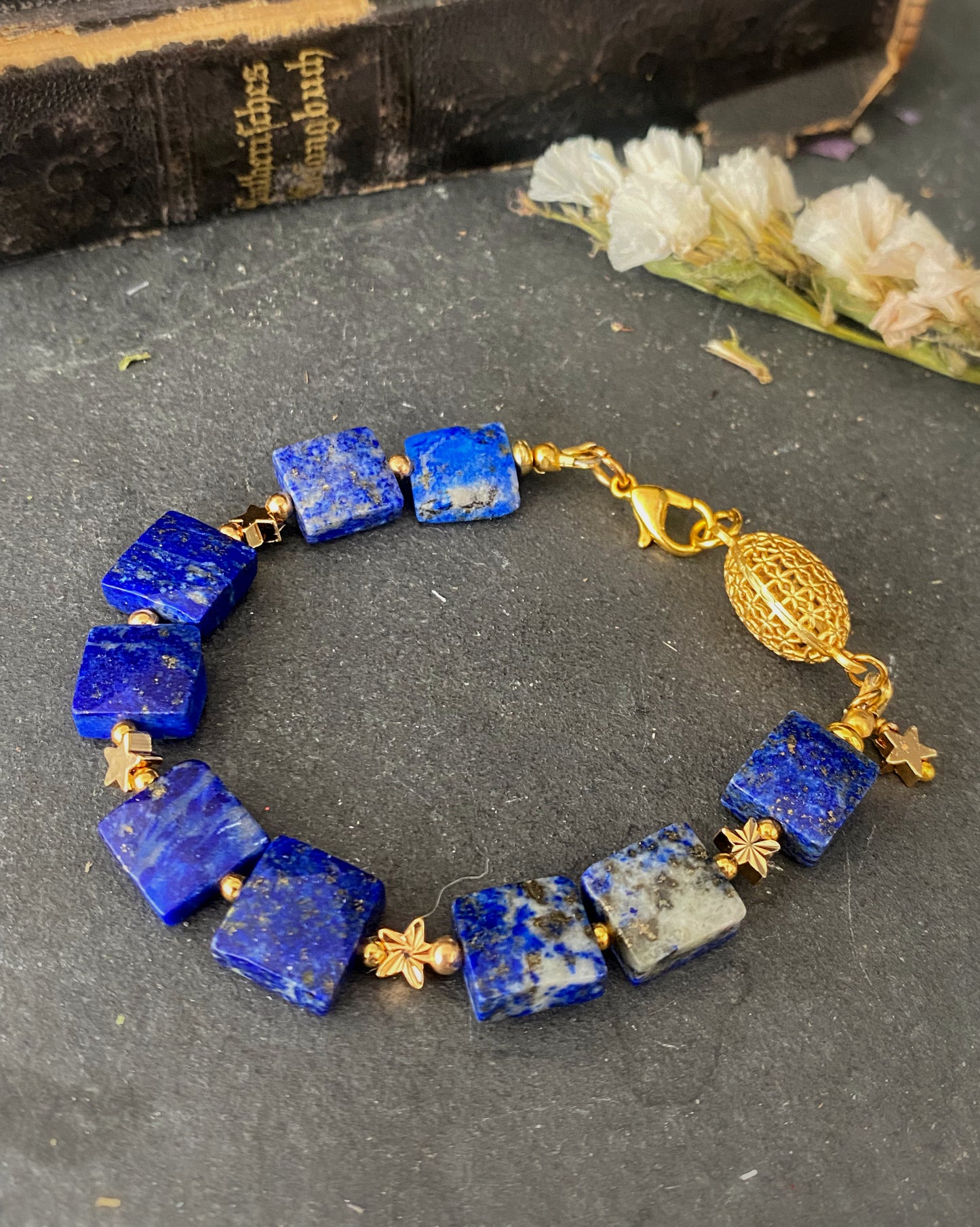 Lapis lazuli stone and  gold metal, bracelet, jewelry