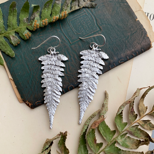Ferns. Fern detailed silver charm sterling silver earrings. - Andria Bieber Designs 