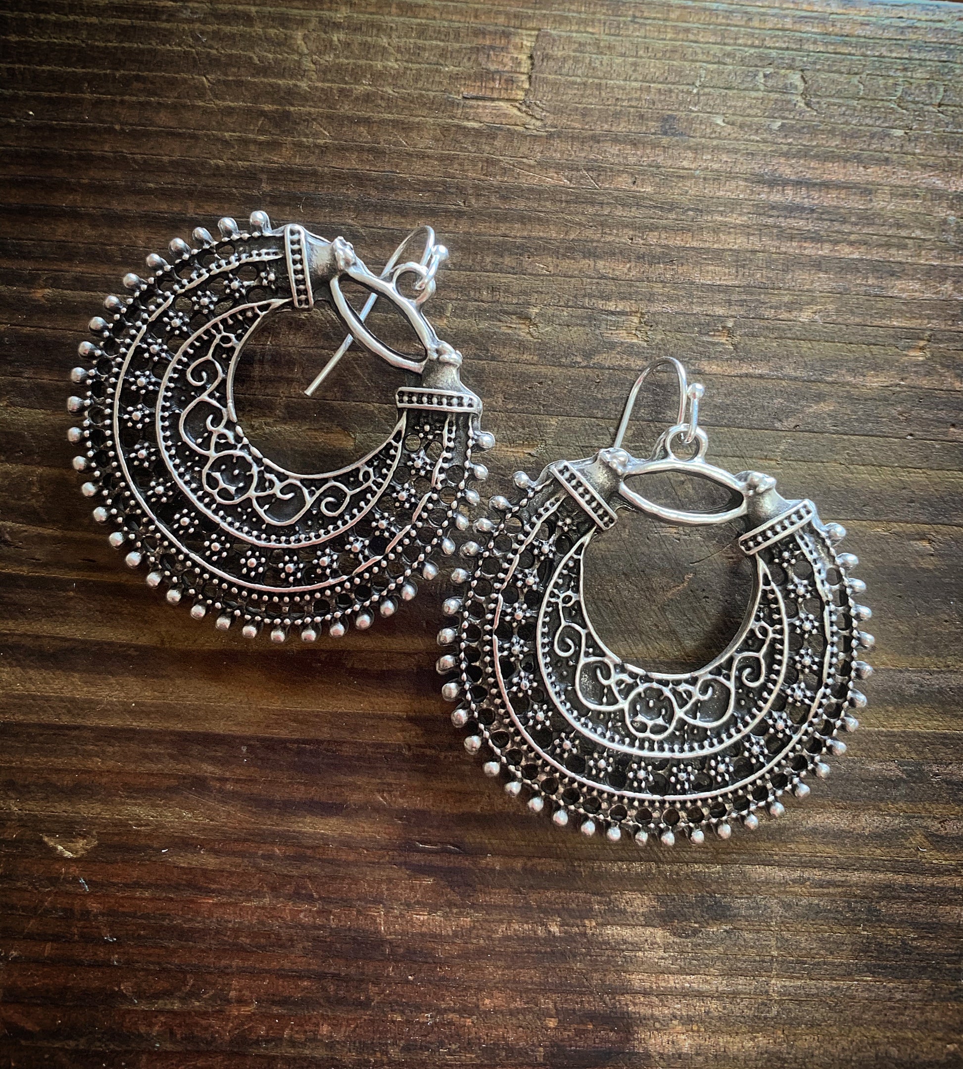 Boho hoop, sterling silver metal earrings, – Andria