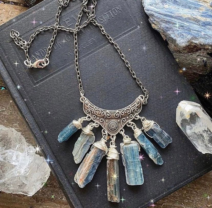 Kyanite gemstone necklace, silver metal, necklace, jewelry - Andria Bieber Designs 