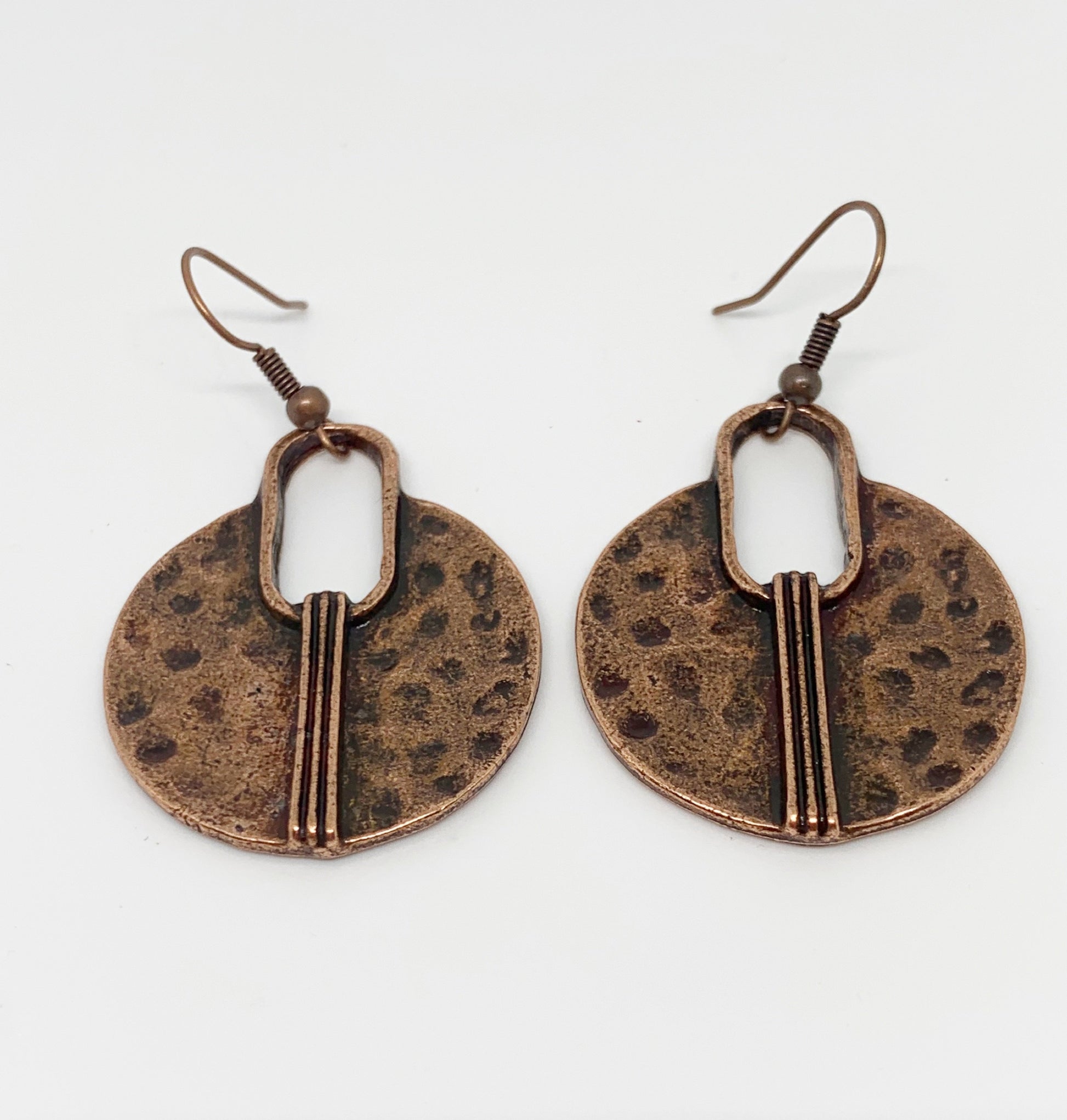 Modern drops, copper metal, hoops, earrings, jewelry. - Andria Bieber Designs 