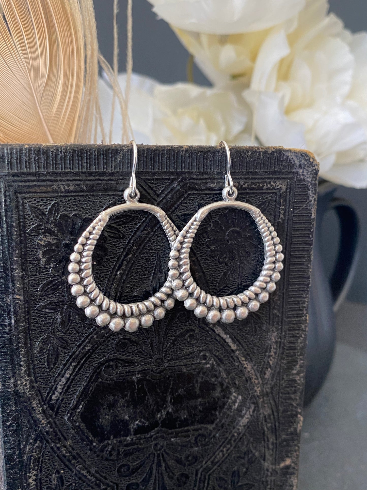 Polka dotted hoop earrings, Sterling silver jewelry - Andria Bieber Designs 