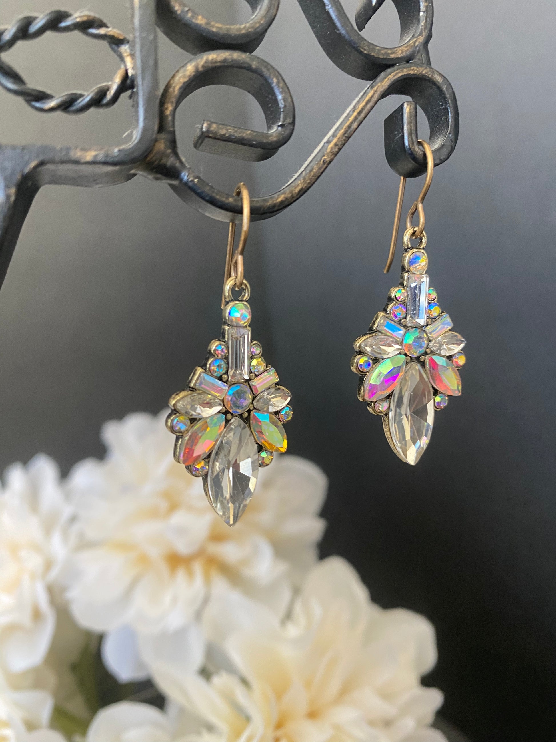 Crystal art deco charms, bronze metal, earrings, jewelry. - Andria Bieber Designs 