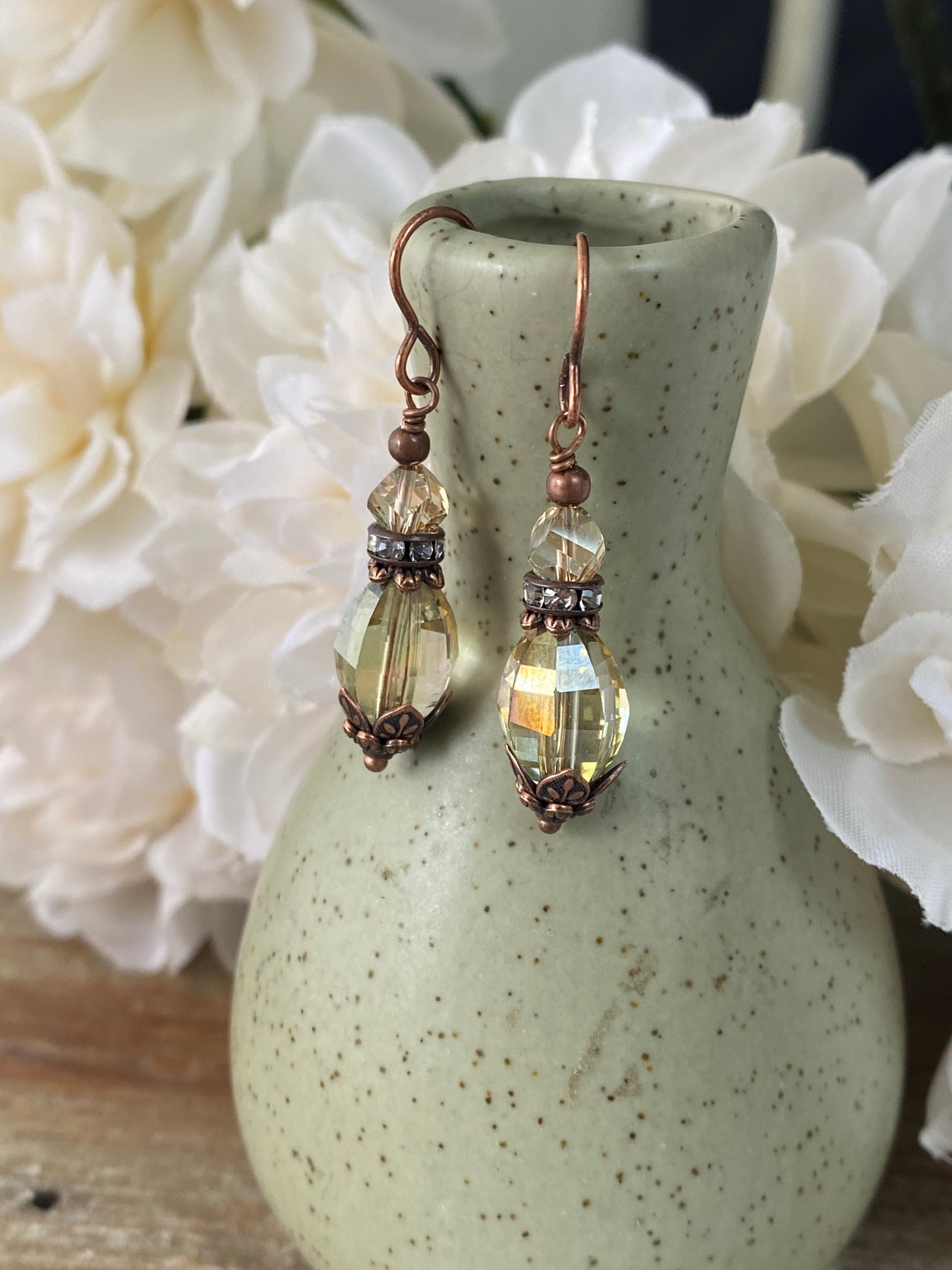 Swarovski crystals, copper metal findings, earrings