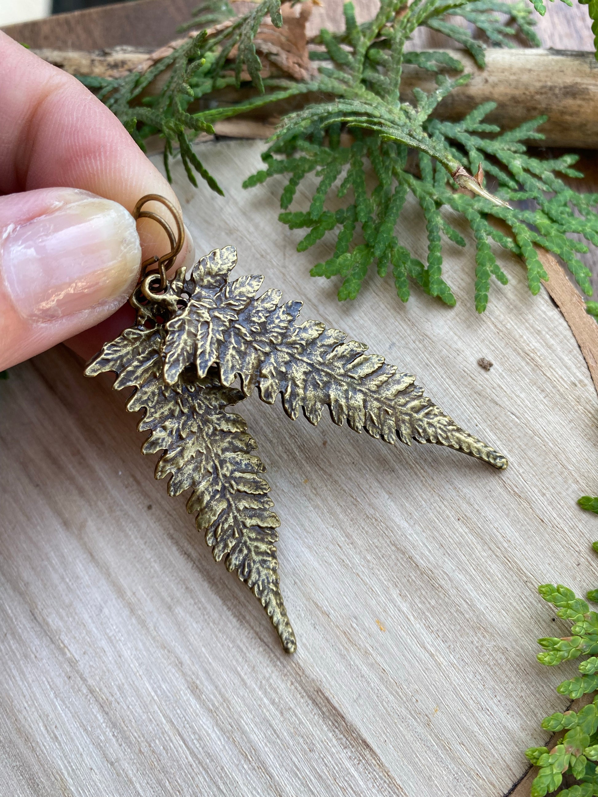 Bronze Ferns. Fern detailed bronze charm earrings. - Andria Bieber Designs 