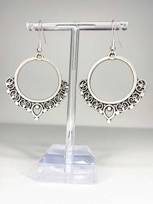 Hoop heart charm silver earrings, Sterling silver jewelry - Andria Bieber Designs 
