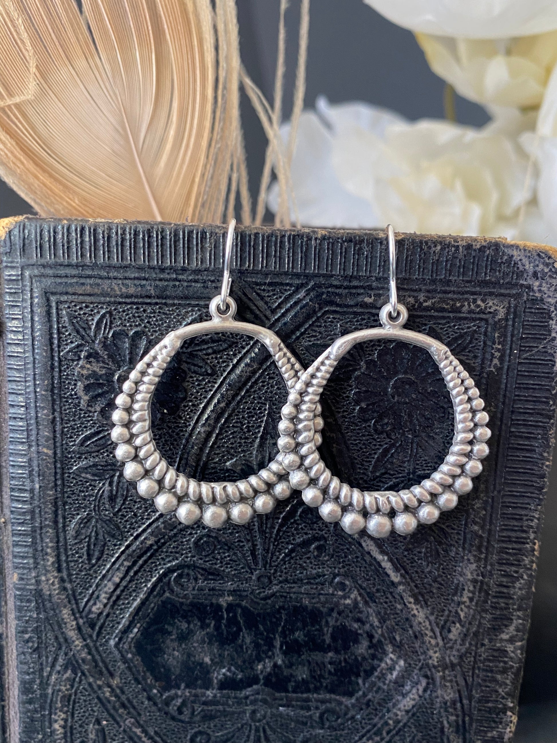 Polka dotted hoop earrings, Sterling silver jewelry - Andria Bieber Designs 