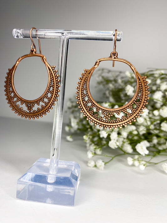 Copper dotted boho charm earrings, Copper  metal, jewelry - Andria Bieber Designs 