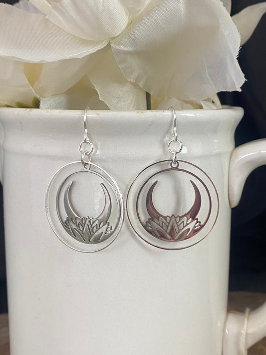 Lotus flower stainless steel, hoop, earrings