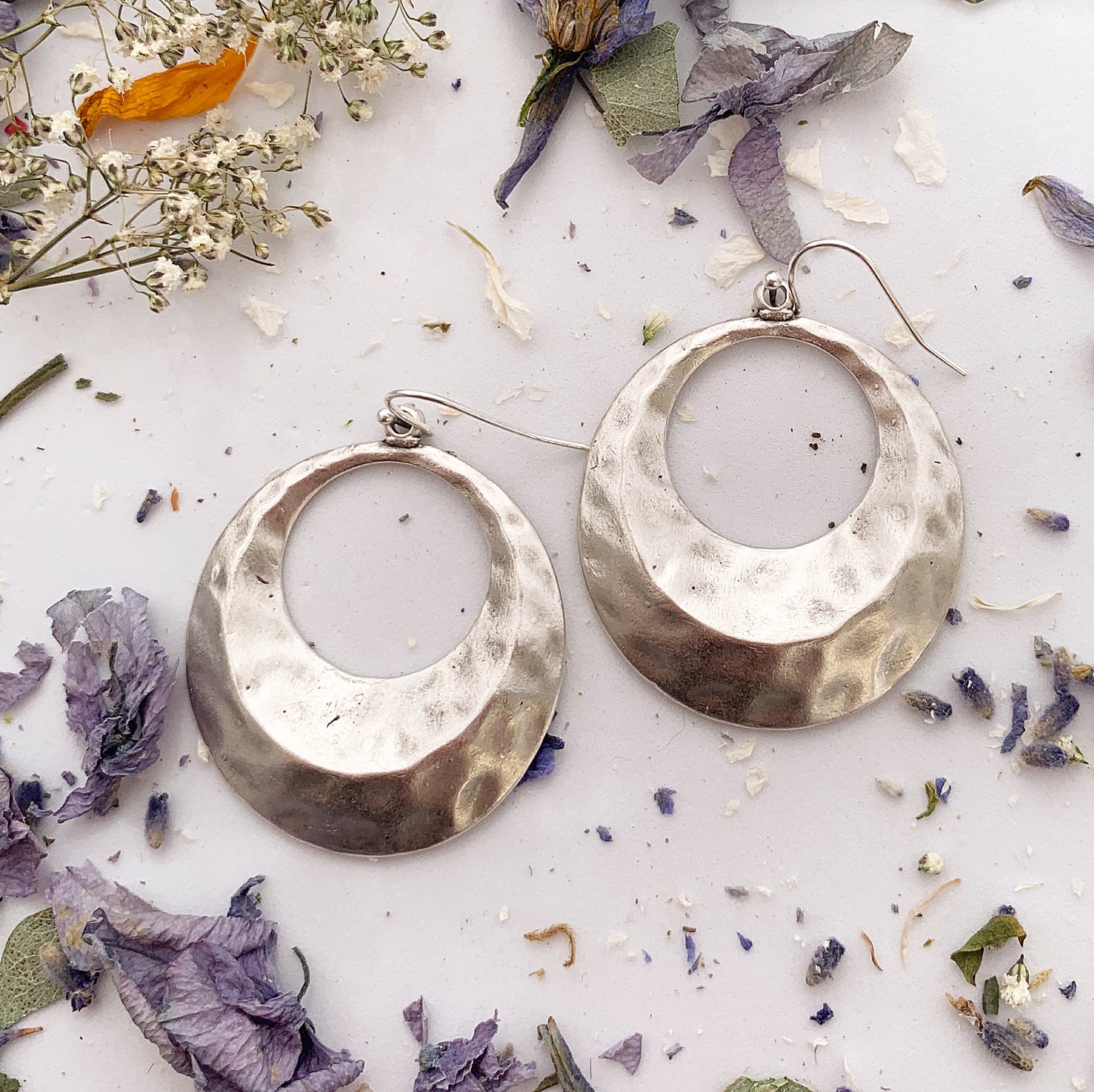 Hammered hoops. Sterling silver earrings, jewelry. - Andria Bieber Designs 