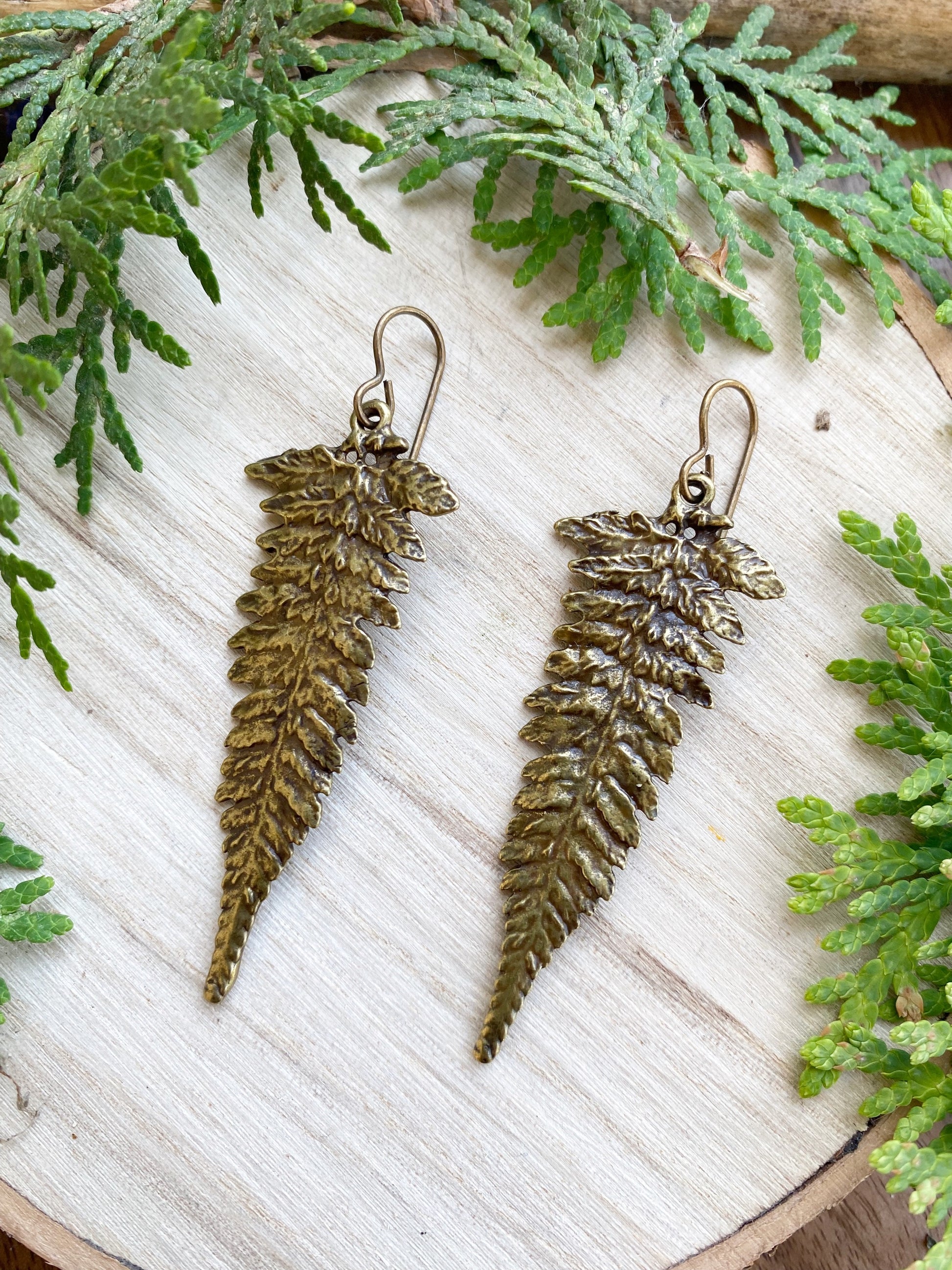 Bronze Ferns. Fern detailed bronze charm earrings. - Andria Bieber Designs 