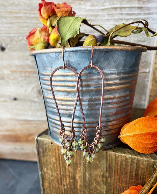 Peridot faceted stone, copper wire wrapped, earrings - Andria Bieber Designs 