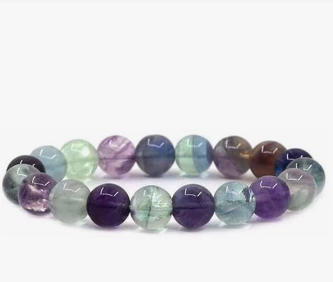 Fluorite stone, stretch cording, yoga, bracelet, jewelry. - Andria Bieber Designs 