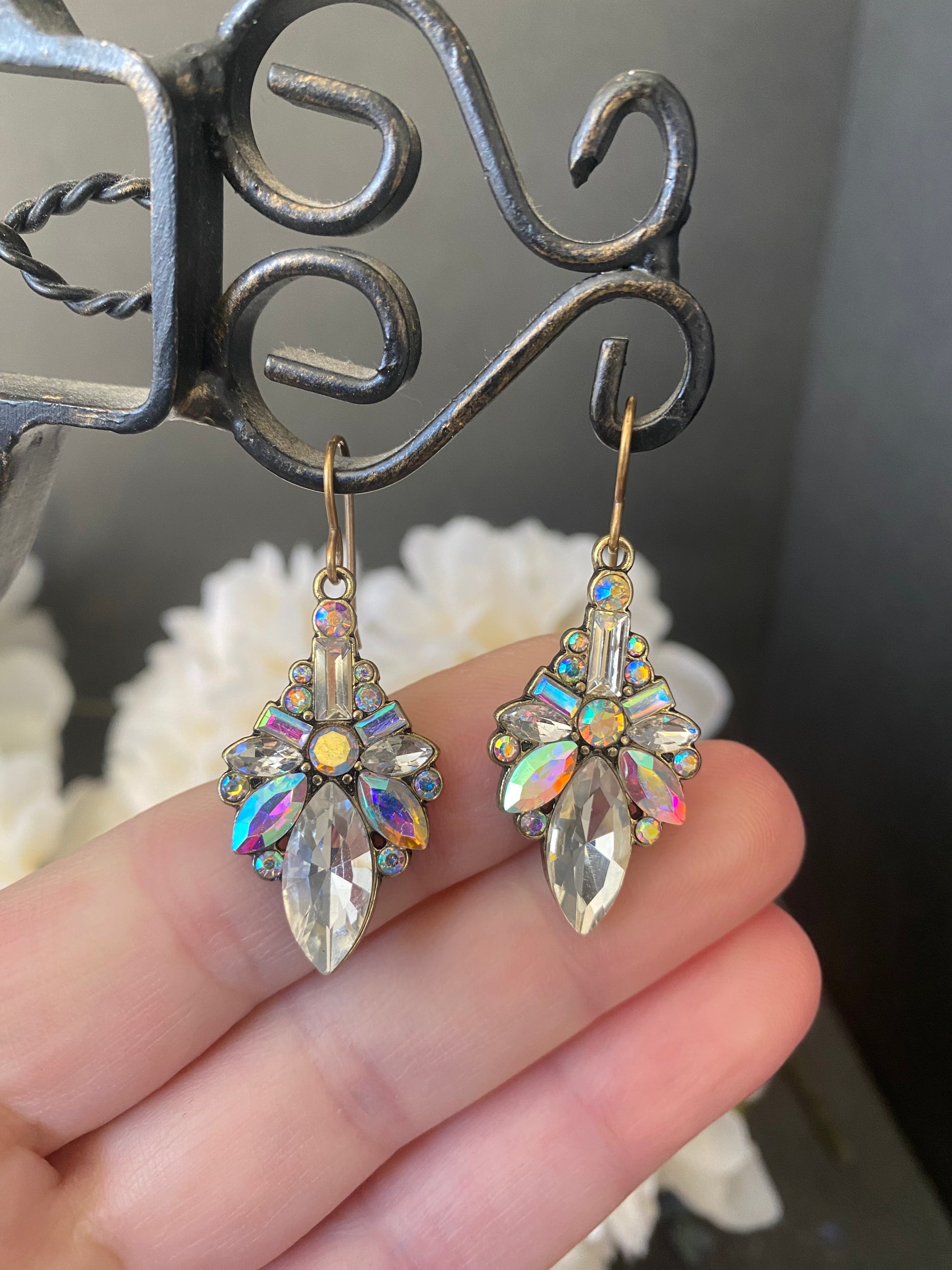 Crystal art deco charms, bronze metal, earrings, jewelry. - Andria Bieber Designs 