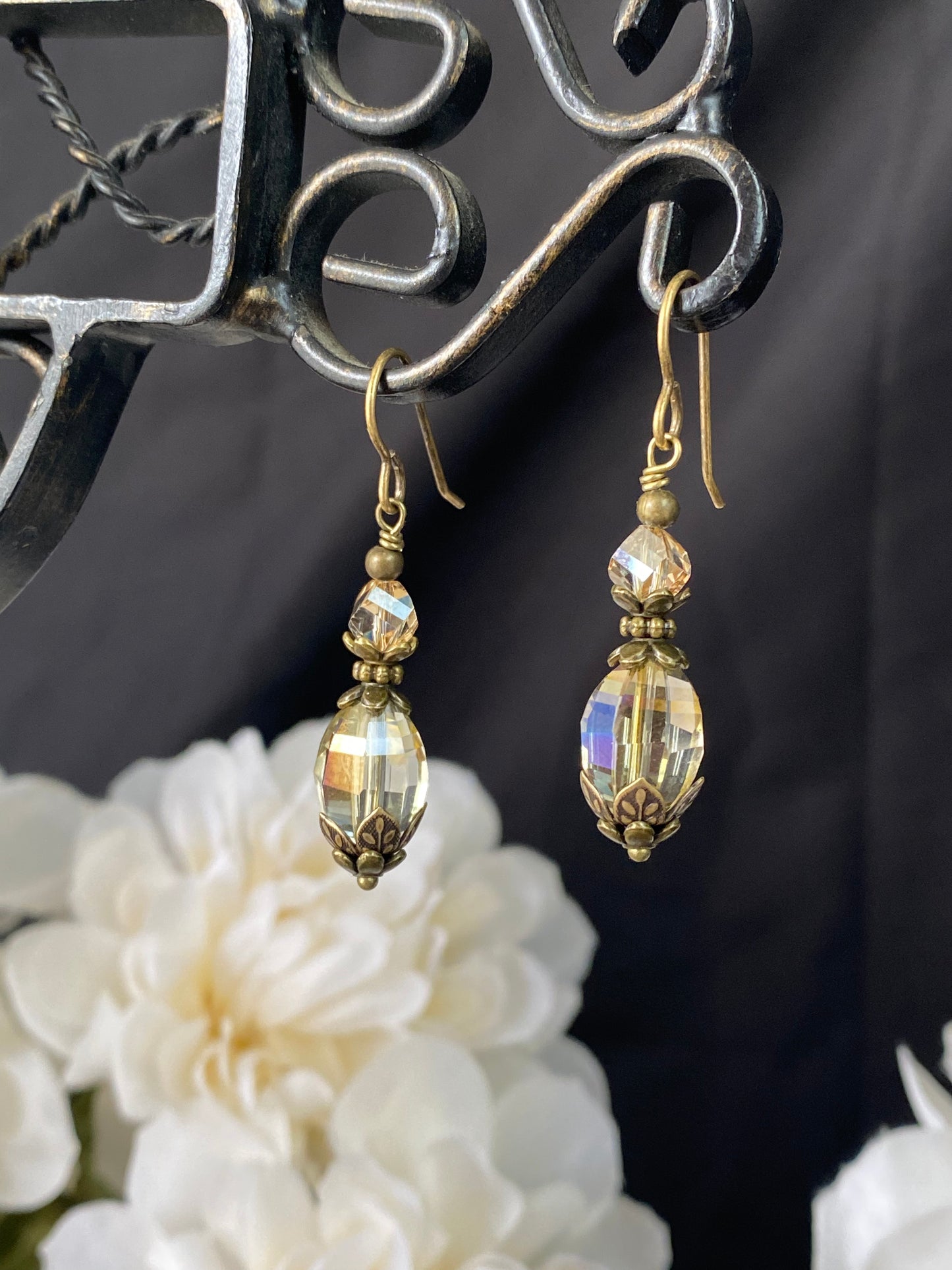 Swarovski crystals, bronze metal findings, earrings