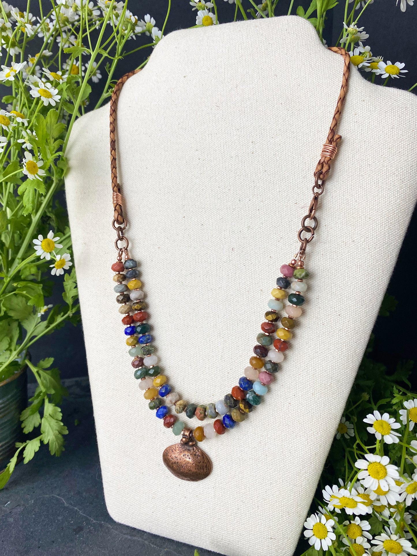 Layers. mixed gemstones, leather, copper metal, necklace, jewelry - Andria Bieber Designs 